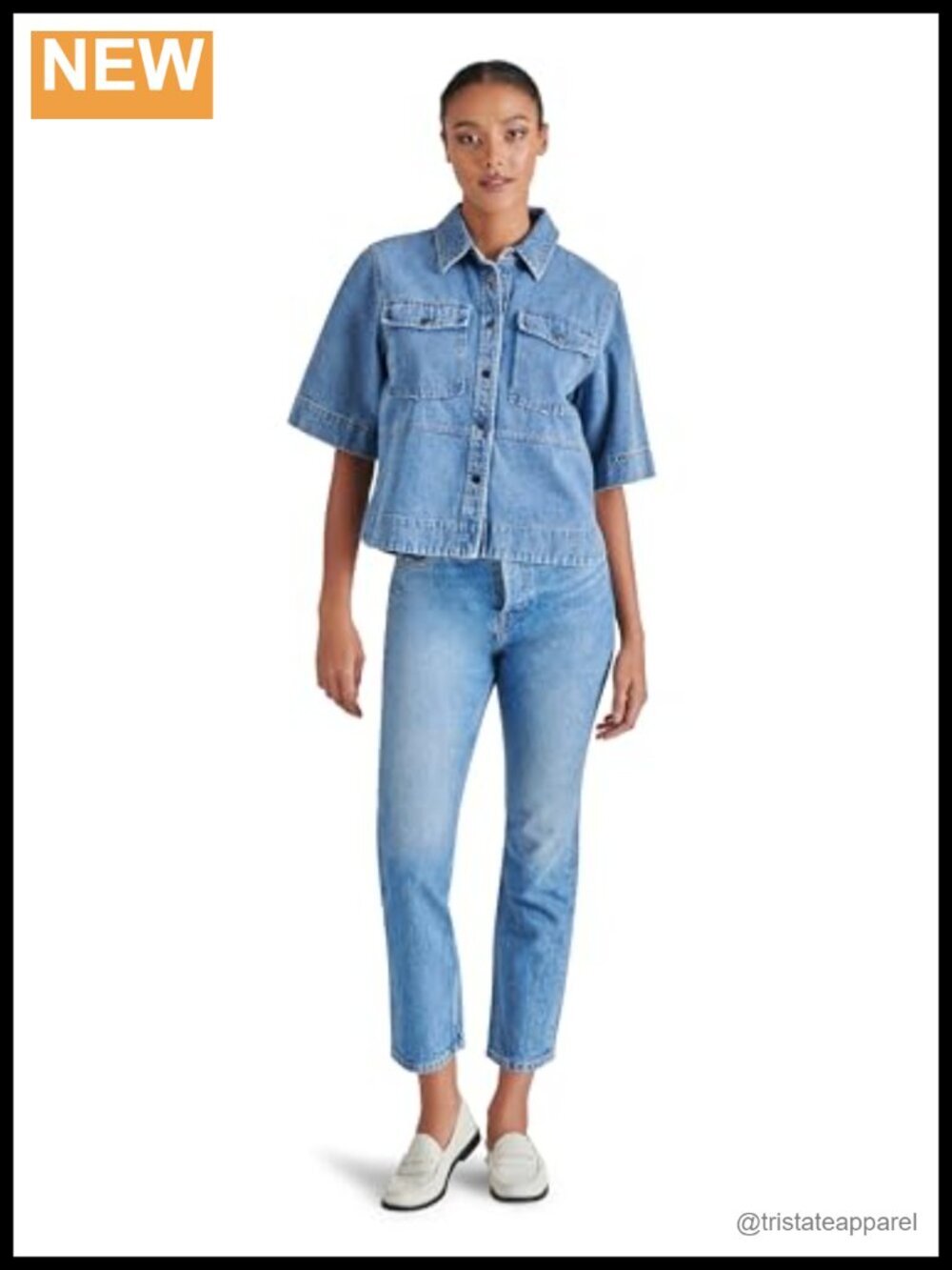 Women's Cotton Tuxedo Shirt Patch Pockets Short Sleeve